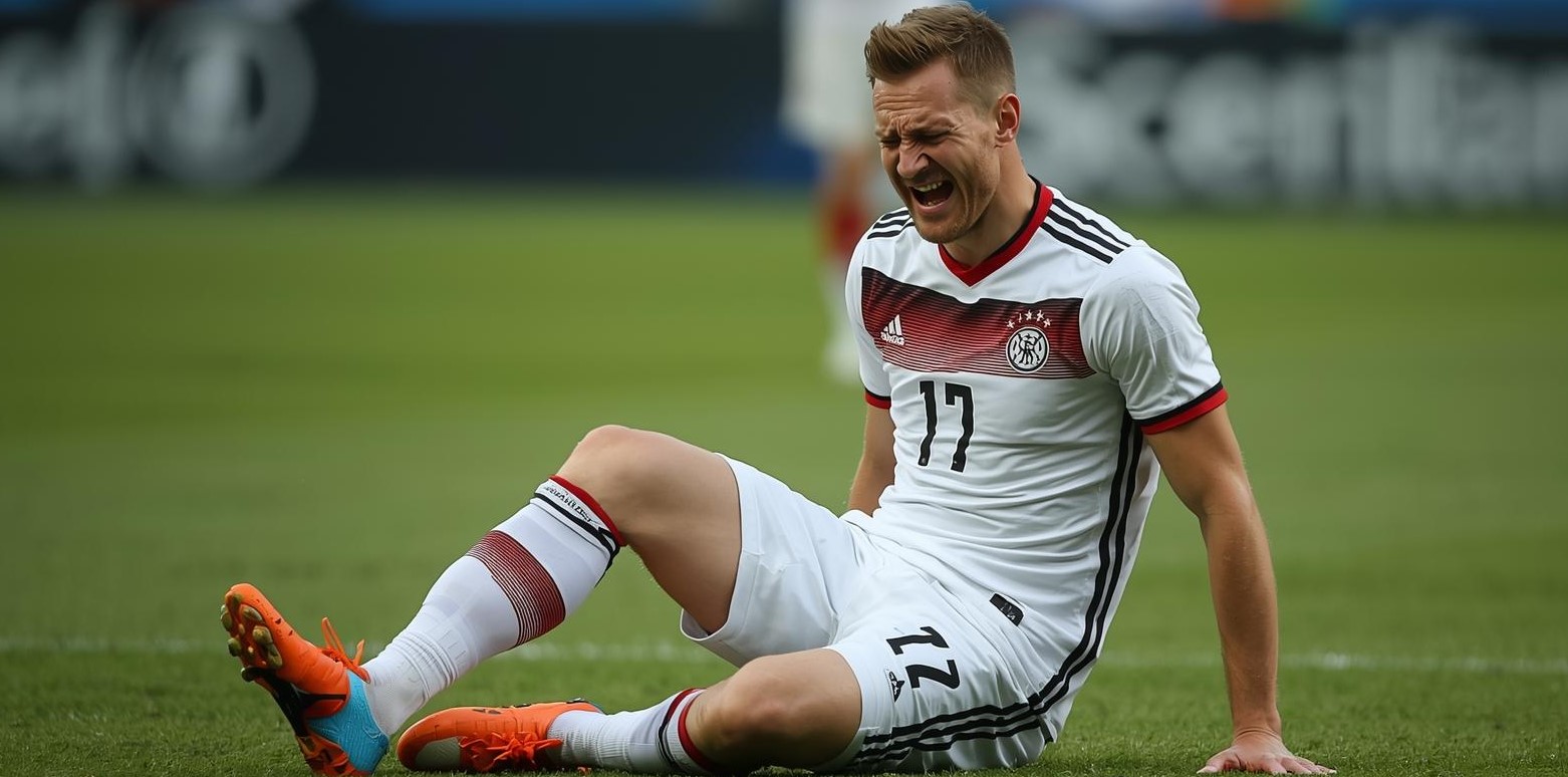 ein deutscher fussballer verletzt sich im zweikampf mit knie-valgus